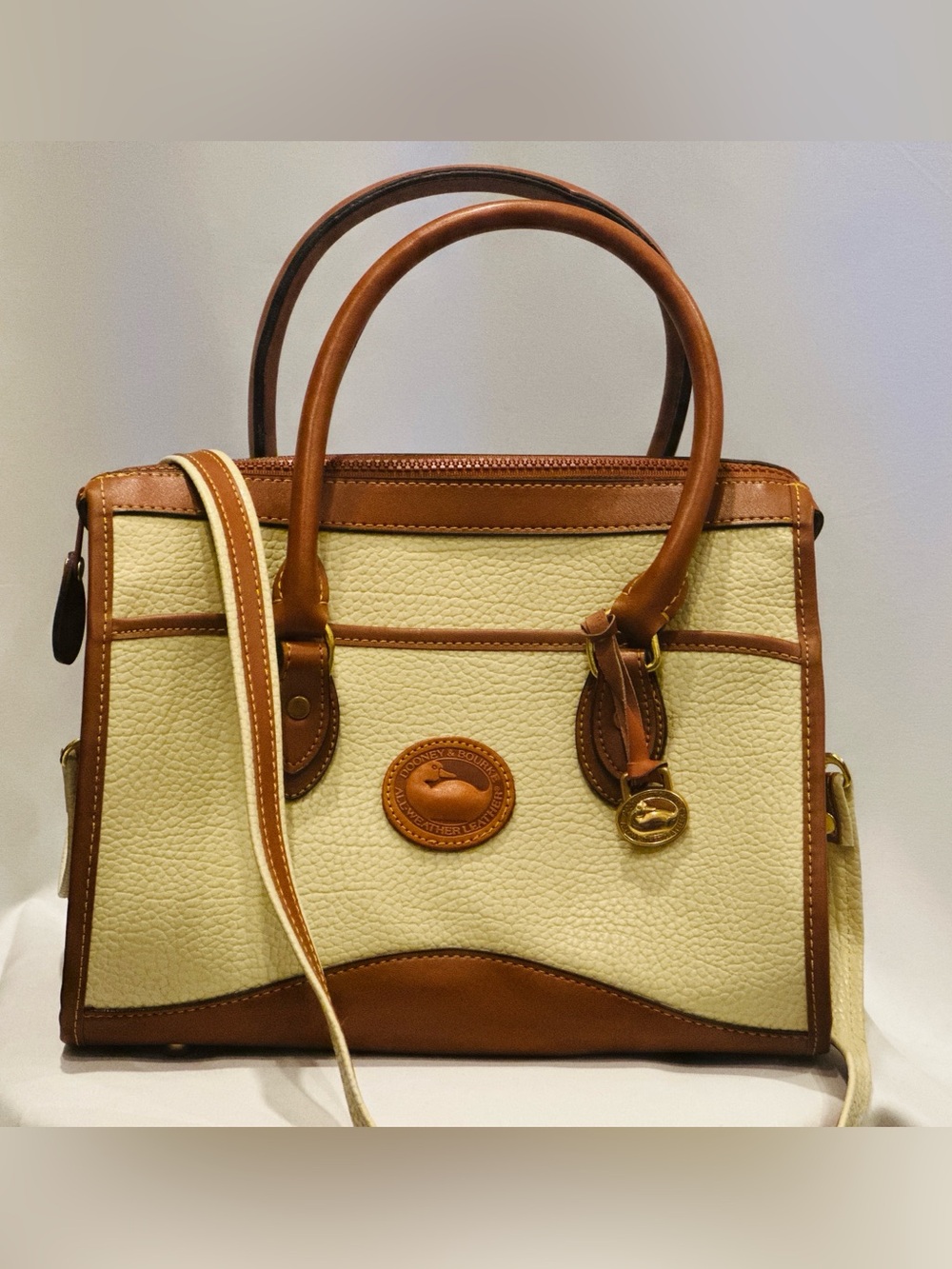 Dooney & Bourke AWL Pebbled Leather Satchel Shoulder Crossbody Purse Cream Tan